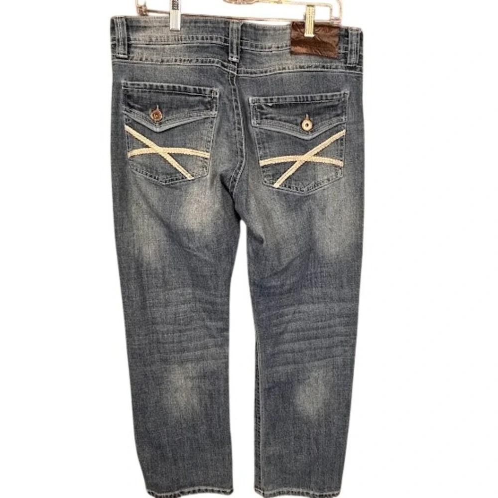 TK Axel Mens Slim Bootcut Jeans Blue Medium Wash Embroidered Pockets 32x30